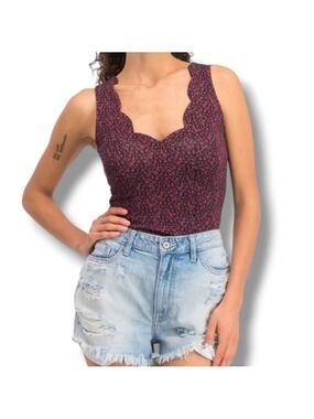 Nine Britton Floral Scalloped Neck Bodysuit